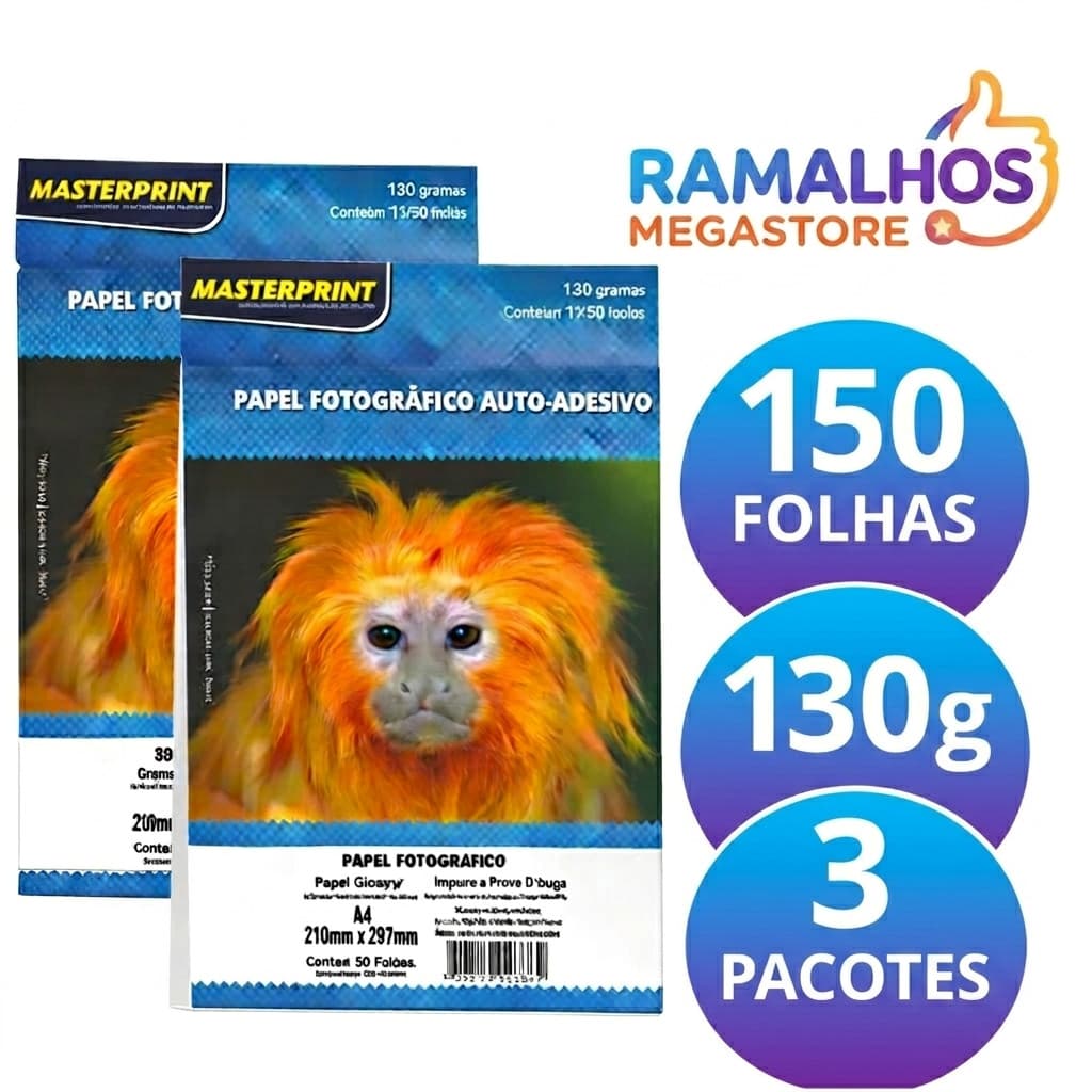 Kit 150 Folhas Papel Fotográfico Adesivo Glossy A4 130g Masterprint Atacado