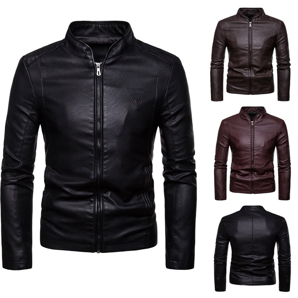Novo Outono E Inverno Masculino Estilo Coreano Moda Atacado Gola Alta Jaqueta De Couro Tamanho pequeno