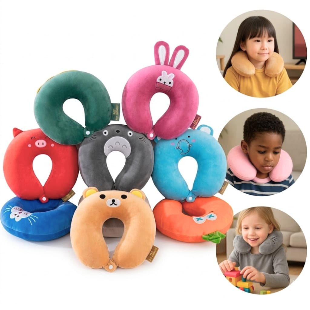 Travesseiro de Viagem Pescoço Almofada de Descanso Fofa kawaii Botão Suede Toque Macio Presente