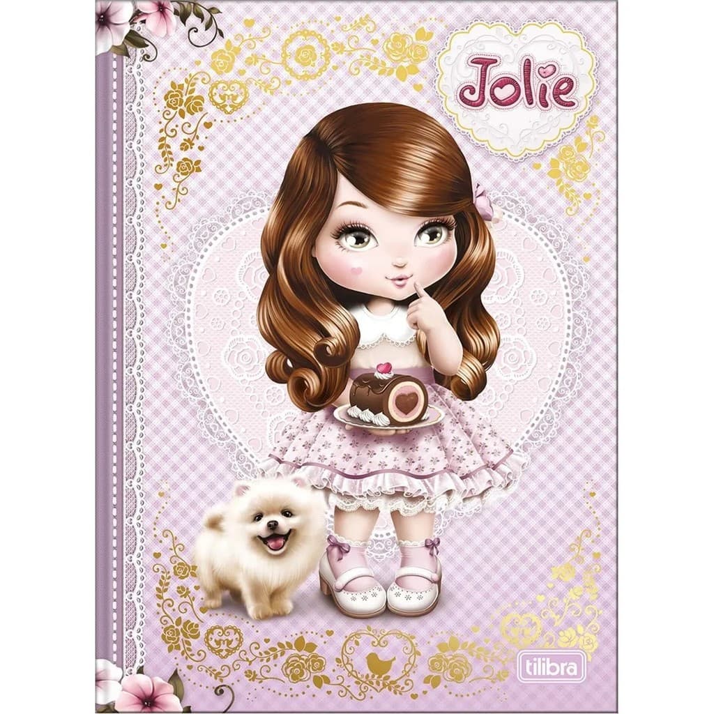 Caderno Costurado Colegial Jolie Folhas Desenhadas 80 Fls - Roxo