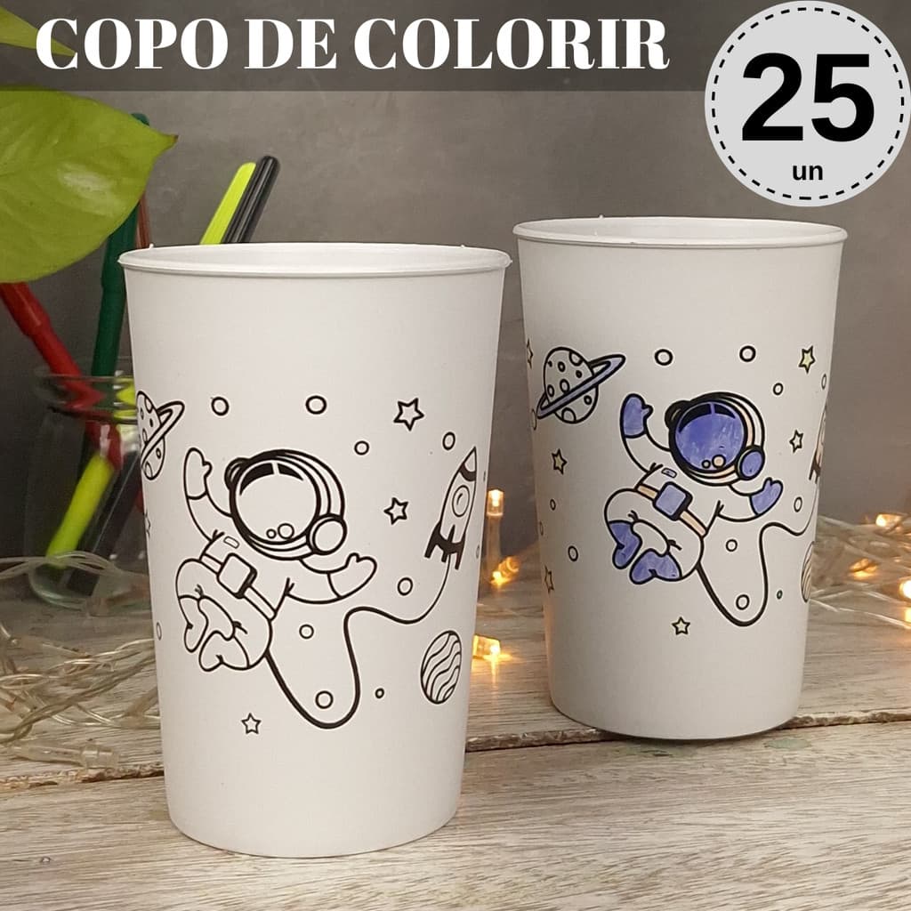 Lembrancinhas de Aniversário Astronauta Kit 25 Copos Aniversário Menino Astronauta Lembrancinha
