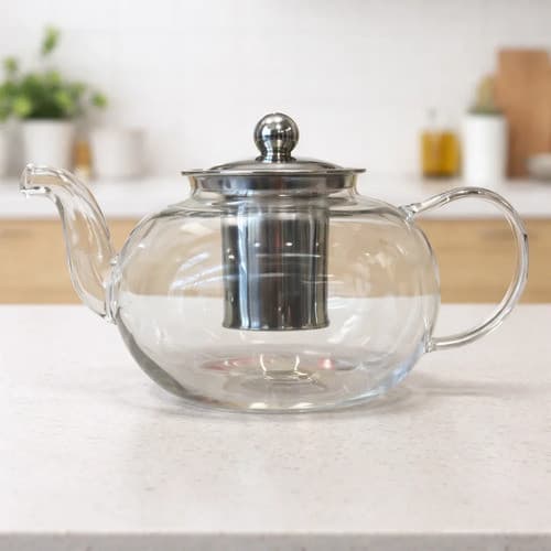 Chaleira Bule De Vidro Com Infusor Inox Chá Café Inox 600ml - 1Litro