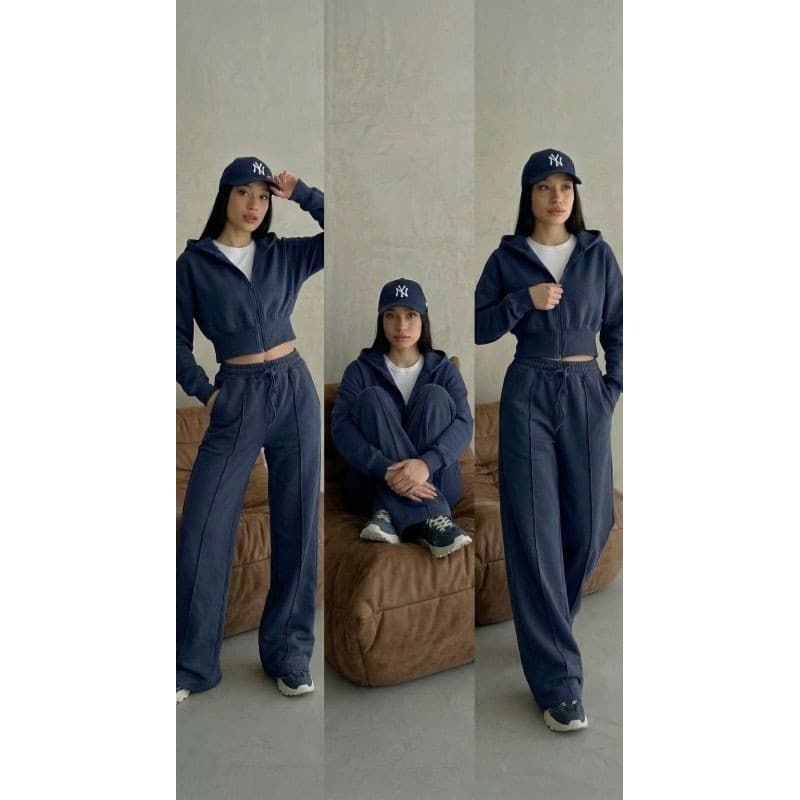 Conjunto Moletom Feminino Calça Calça longo  com capuz e zíper moda inverno top