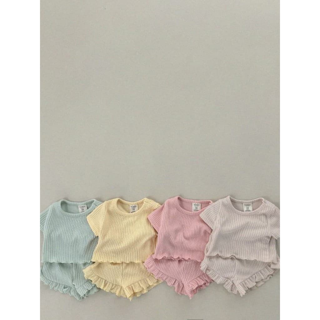 Versão coreana estilo verão meninas de manga curta cor sólida fina camiseta Shorts conjunto de duas peças crianças bebê