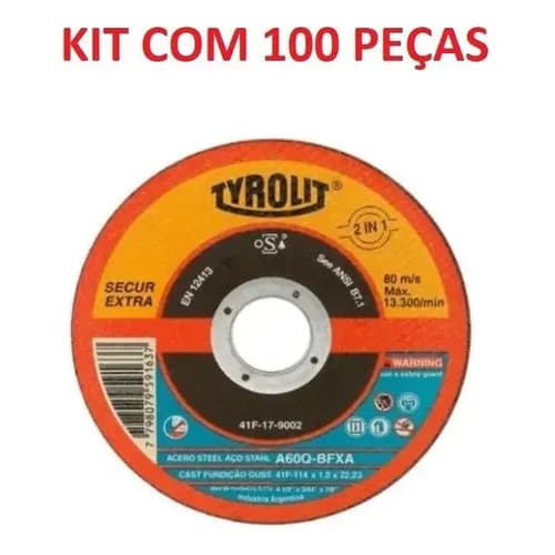 Kit Disco Corte Fino Tyrolit Secur 4.1/2x 1mm Inox 100 Peças