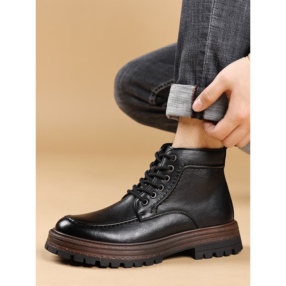 Sanzan botas masculinas 2026 novo estilo masculino Martin botas de couro de lã botas gerais casuais sapatos de couro de