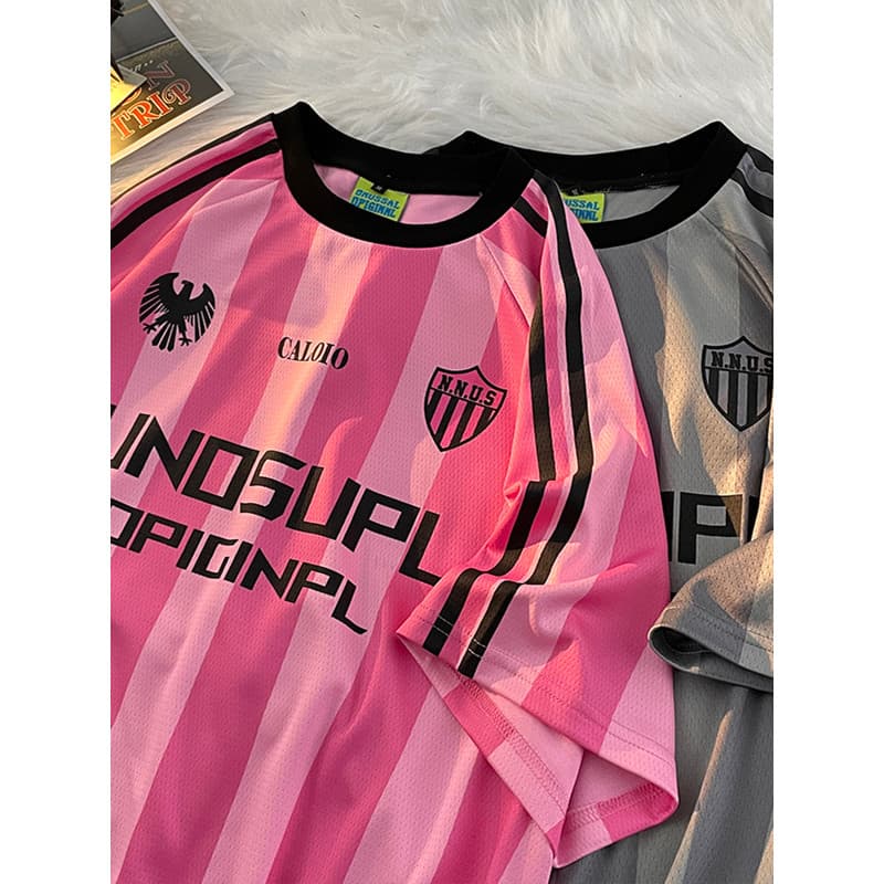 Casal americano camiseta de manga curta Street Wear ins verão gelo seda malha camisa solta esportes de secagem rápida me