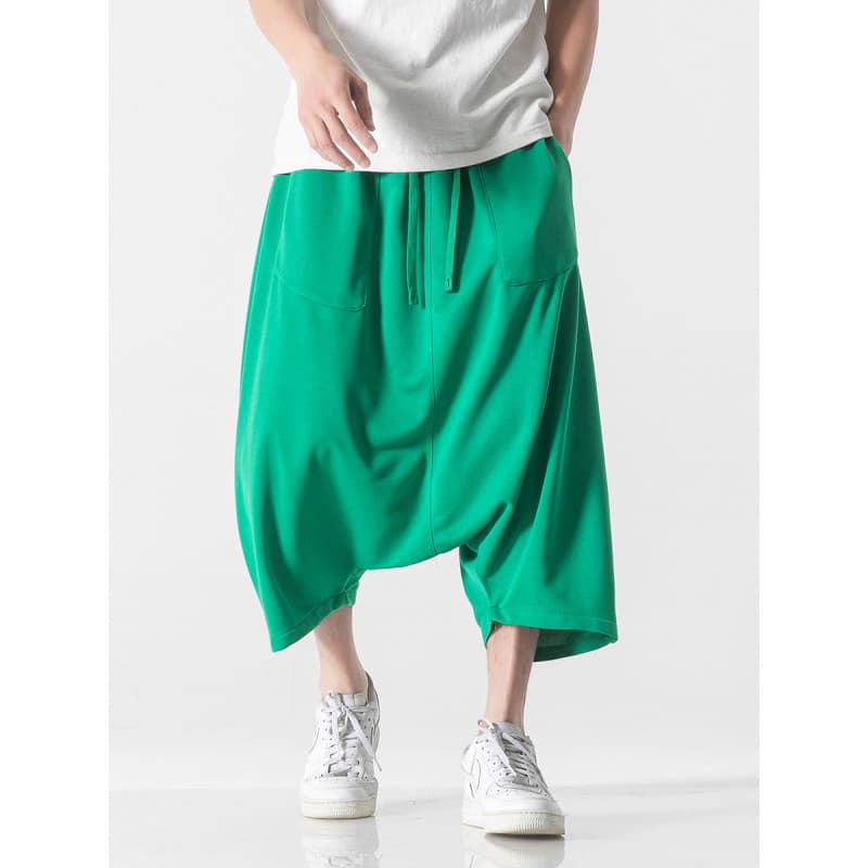 Calça harém masculina estilo chinês, virilha baixa, perna cruzada, virilha, perna larga, virilha, verão, plus Size, calç