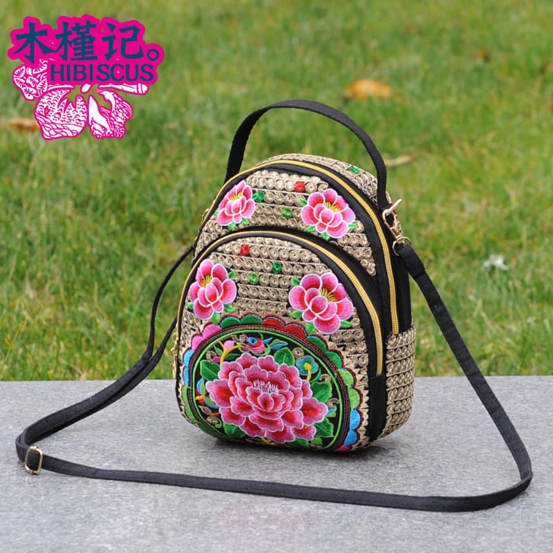 Novas senhoras sacos All-Match saco do mensageiro estilo étnico bordado flor lona simples saco do mensageiro Handba