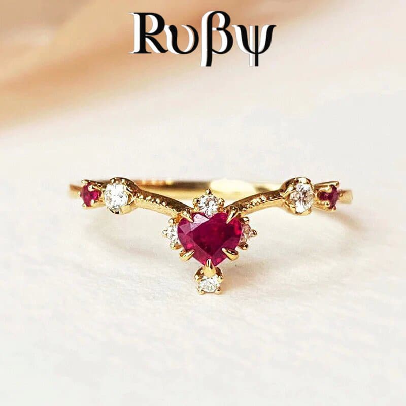 Ruby * Novo estilo Micro-incrustado anel feminino doce flor francesa anel Design sentir em forma de coração princesa ane
