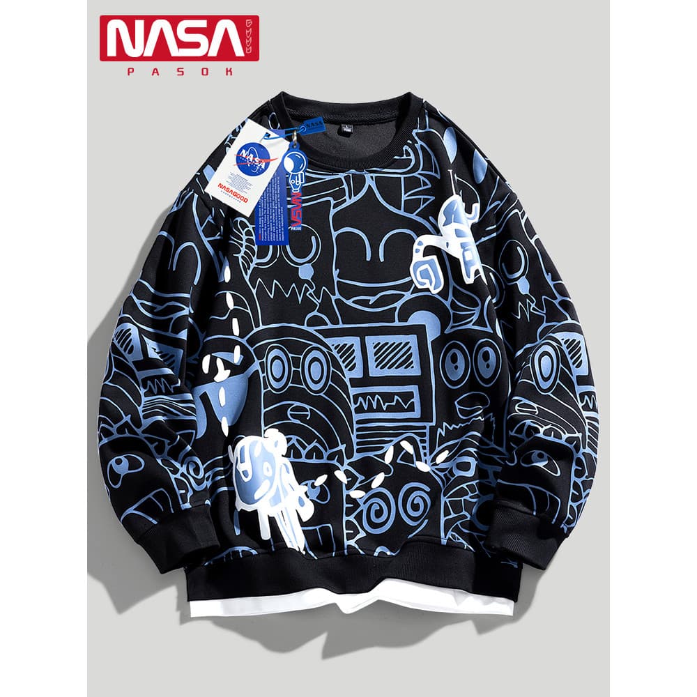 NASA jovem estudante em torno do pescoço moletom 2026 primavera novo estilo pulôver moda rua Wear falso camisa de fundo