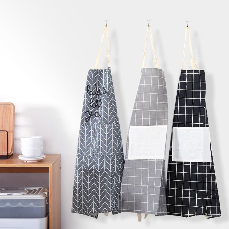 Avental de algodão xadrez de cozinha versão coreana moda à prova de óleo avental de limpeza avental de cozinha feminino