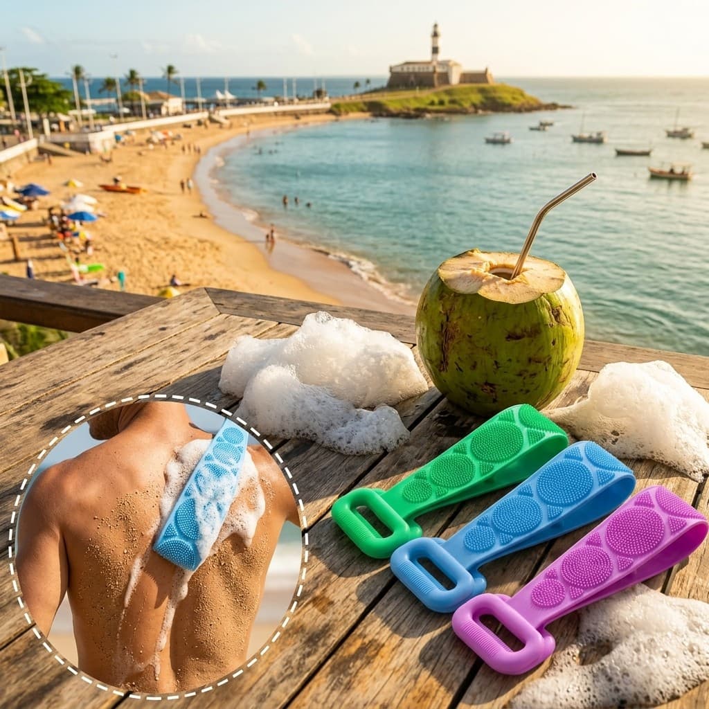 Escova Silicone Banho Lava Costas Flexível Esfoliação Corporal Macia Massageador