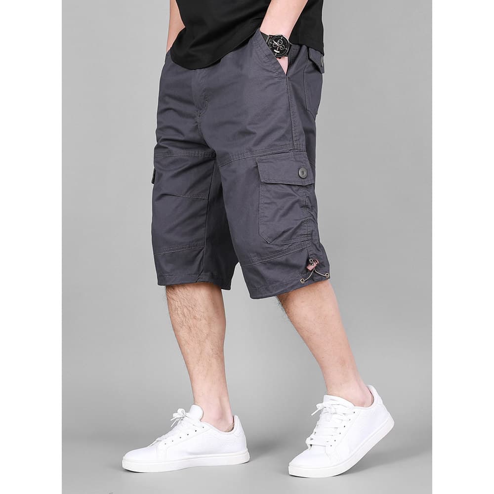Calças de cinco pontos masculinas verão fino solto macacão reto Shorts Multi-bolso puro algodão Casual esportes calças m