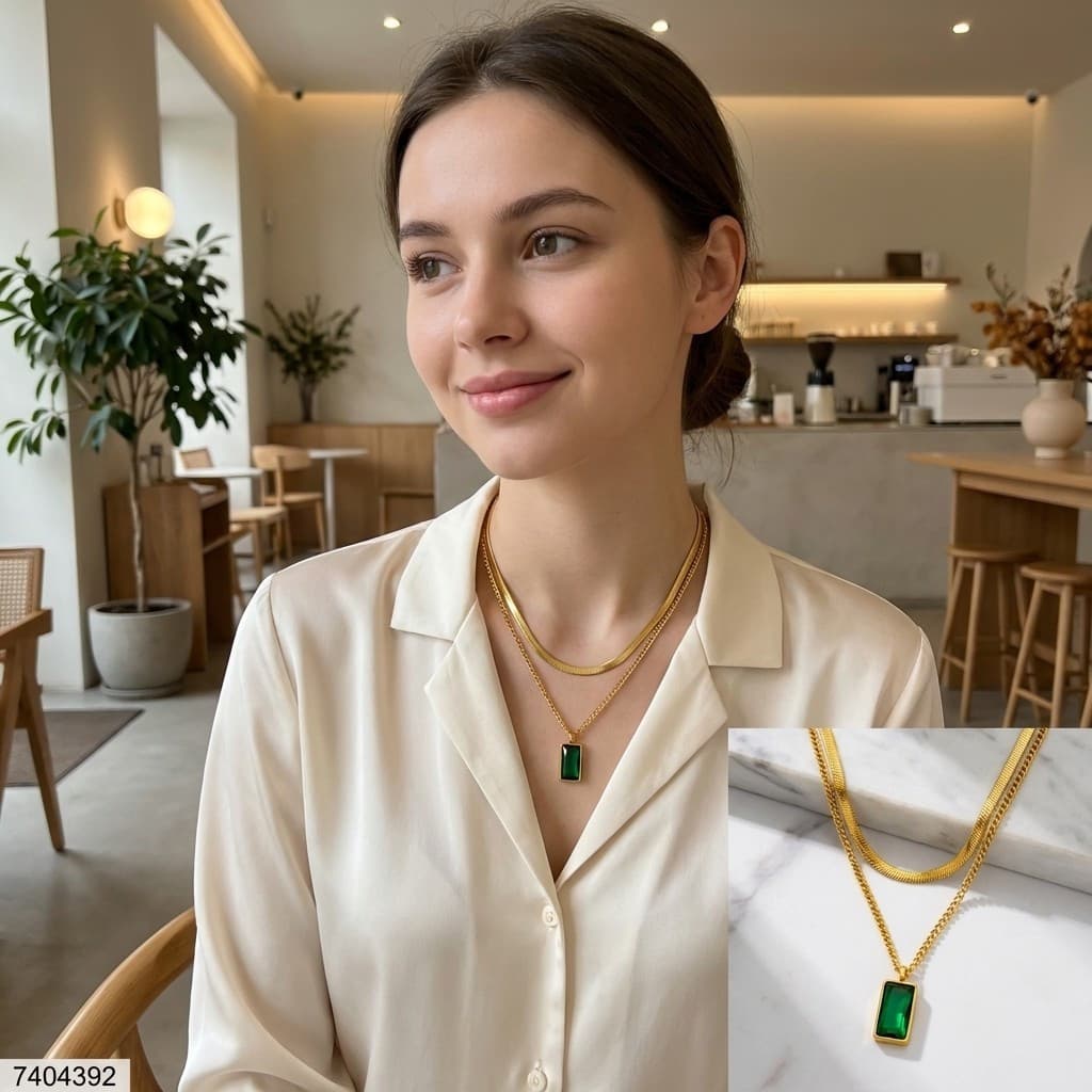Colar De Corrente De Cobra De Camada Dupla De Zircônia Verde Feminino Joias De Moda De Aço De Titânio