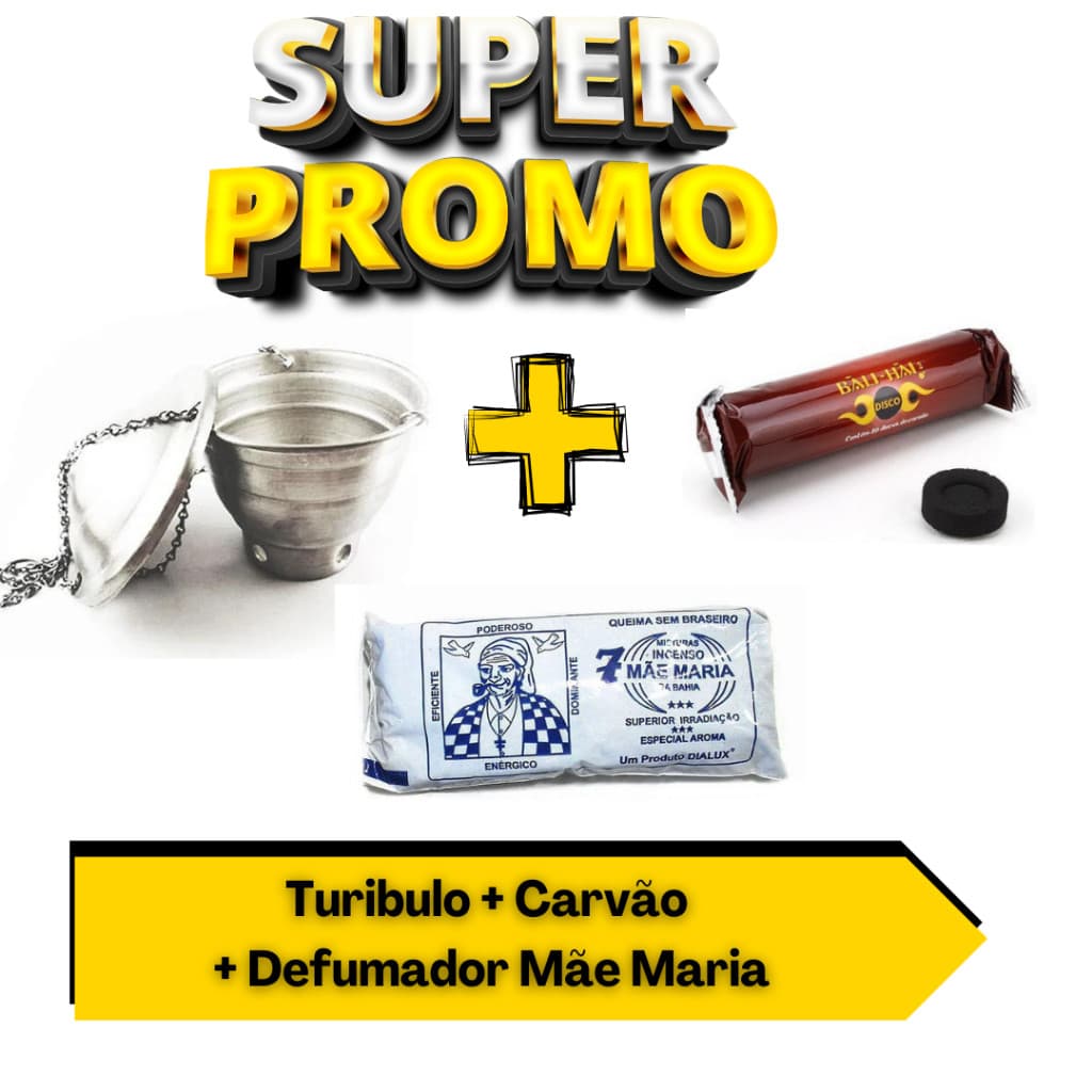 KIT DEFUMAÇÃO TURIBULO, DEFUMADOR EM ALUMÍNIO + Defumador Mae Maria 50 gramas ideal para Defumação e Meditação + Carvão
