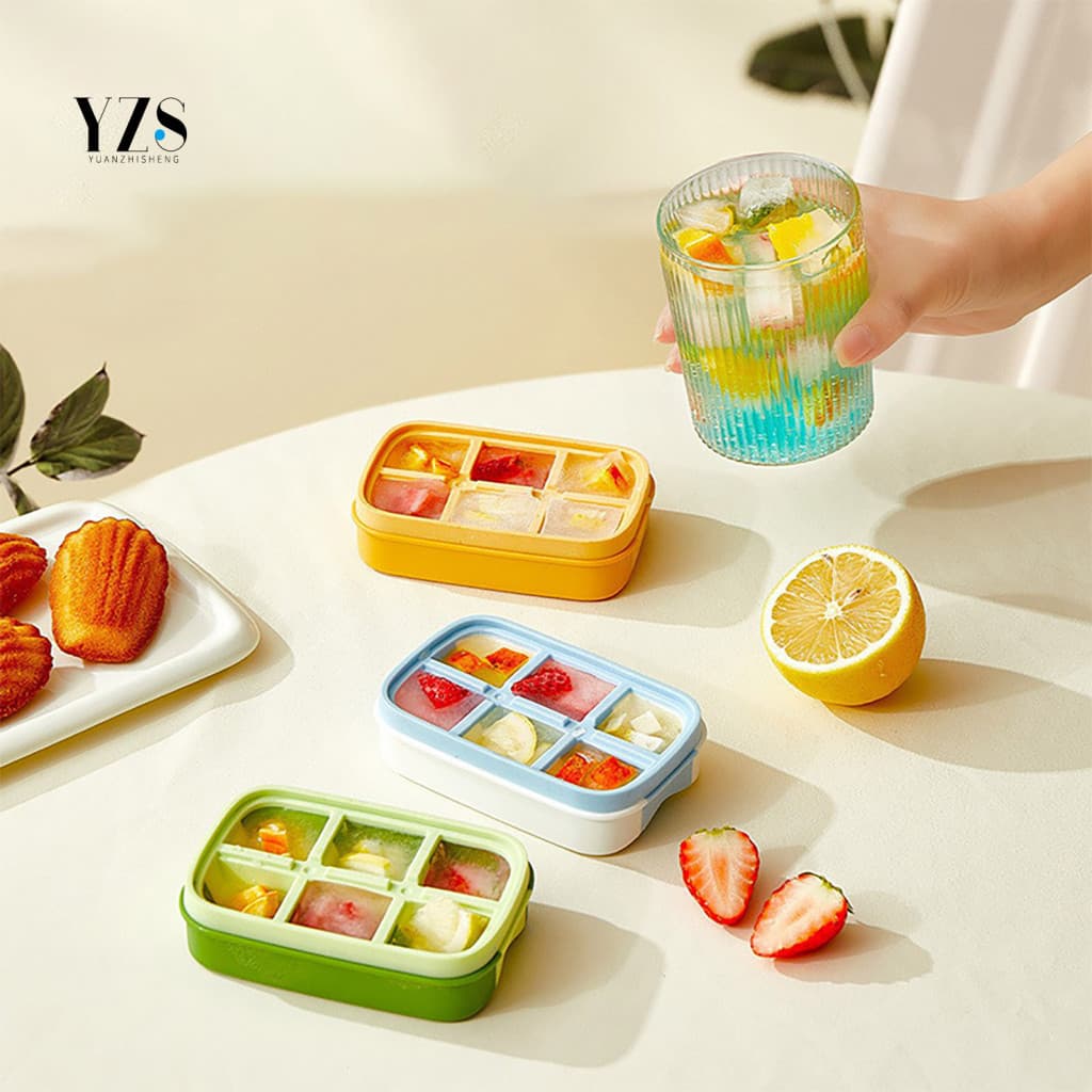Slow Melting Ice Cubes Tray Lid Cube Mold with Sealed 6 Cavity Push-type Stackable No Spill Easy-release Odor-free Reusa