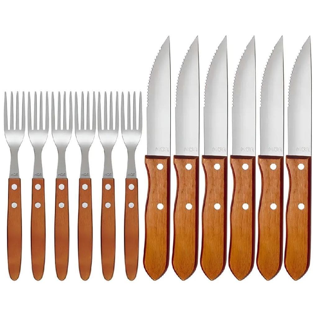 Conjunto para Churrasco Garfo e Faca 12 Peças Mor em Aço Inox Ideal para Churrasco e Reuniões