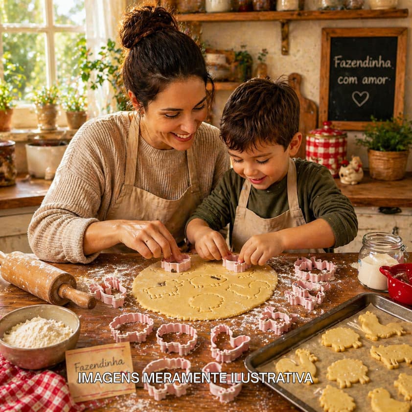 Kit Cortador Biscoito Fazendinha 3D Molde Modelador Pasta Americana Confeitaria Infantil Stamp 12Pçs