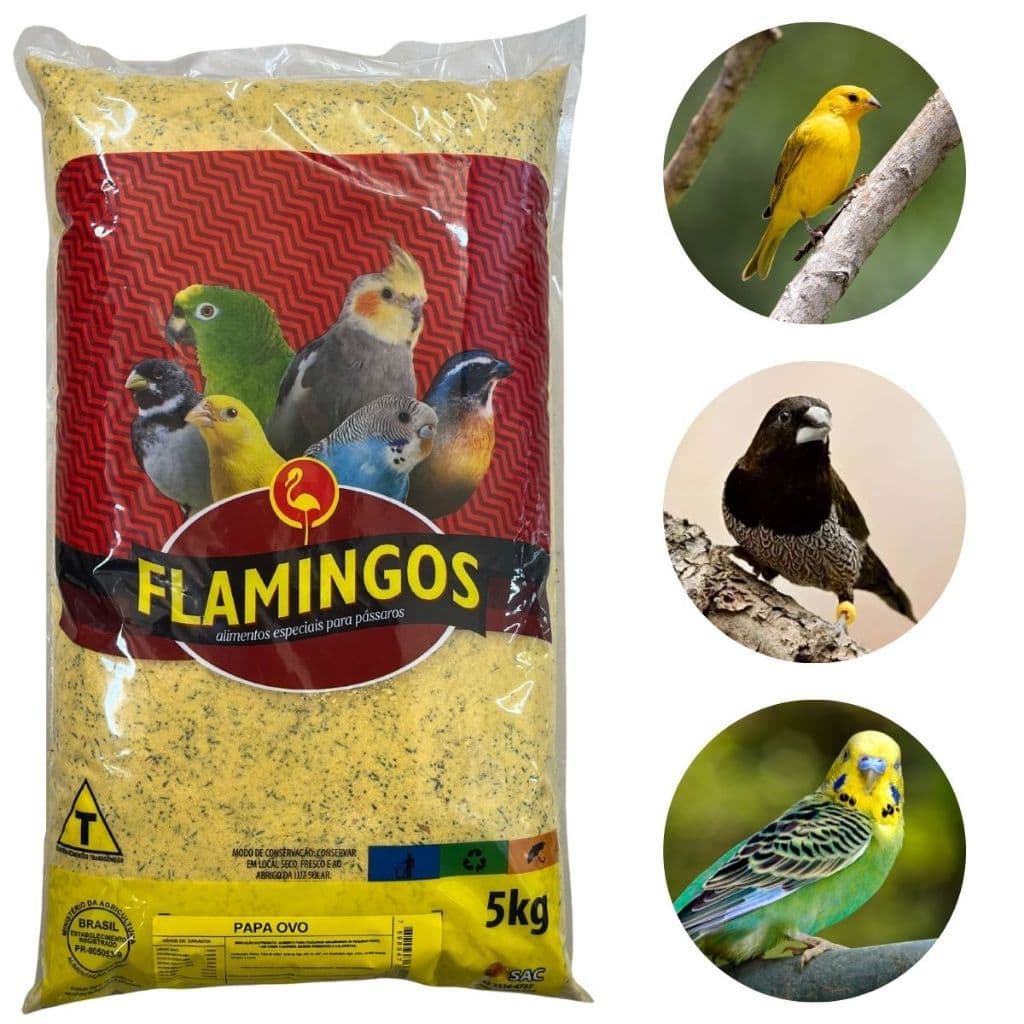Papa de Ovo para Pássaros  Canários, Manon, Periquitos e Calopsita Flamingos 5 Kg