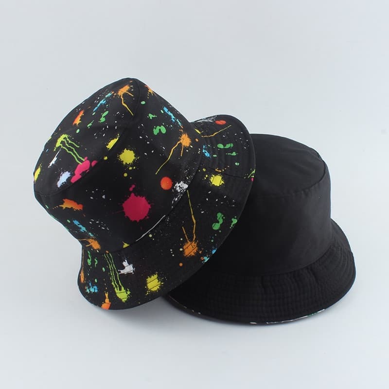 Chapéu Bucket Hat Colorido Neon Reversível Preto Moda Urbana Unissex