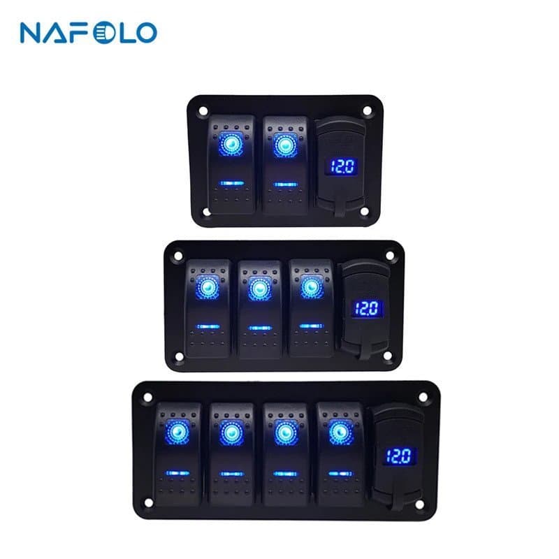 3/4/5 Gang ON Off Rocker Switch Panel with 4.2A Dual USB Charger Socket LED Digital Voltmeter Car Marine Boat LED Switch