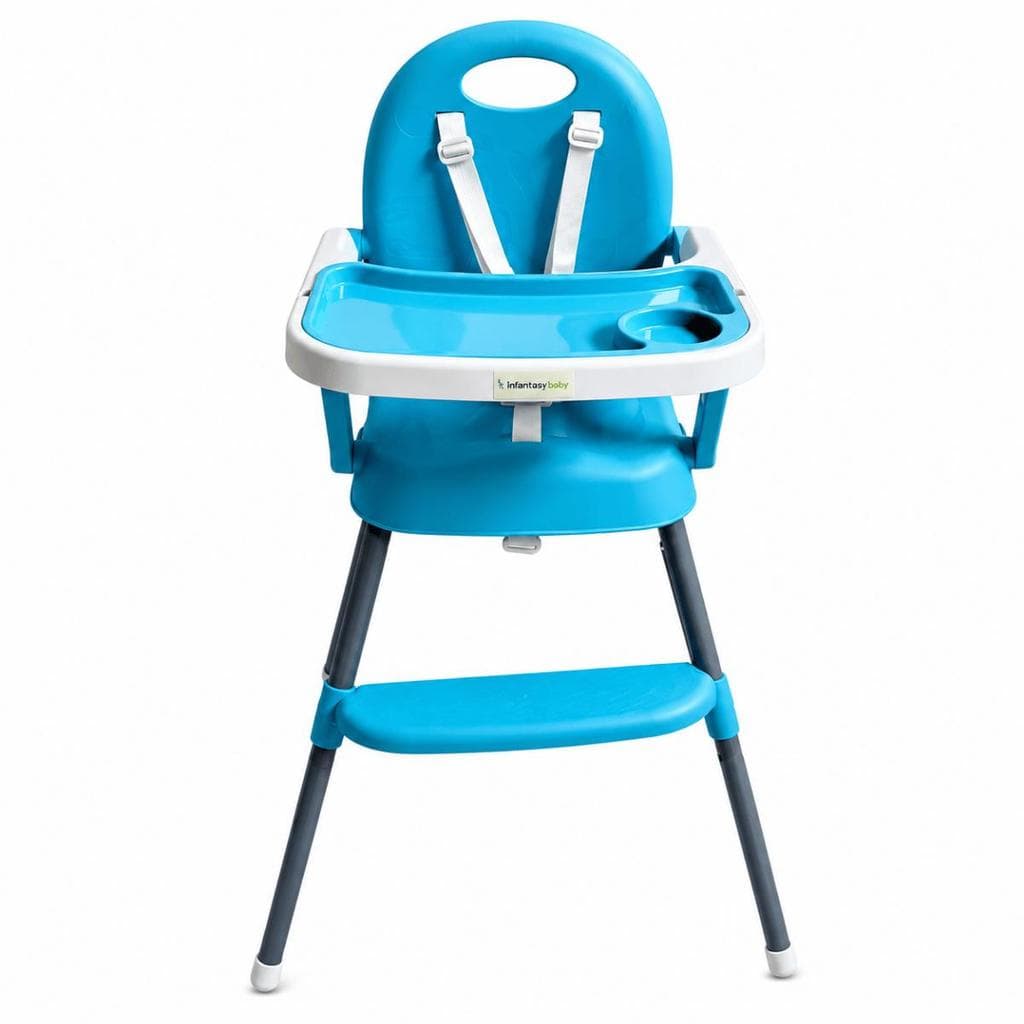 Cadeira Alimentação 3 Em 1 Dobrável Azul Booster Alta Baixa Bandeja Dupla 5 Pontos Premium Baby