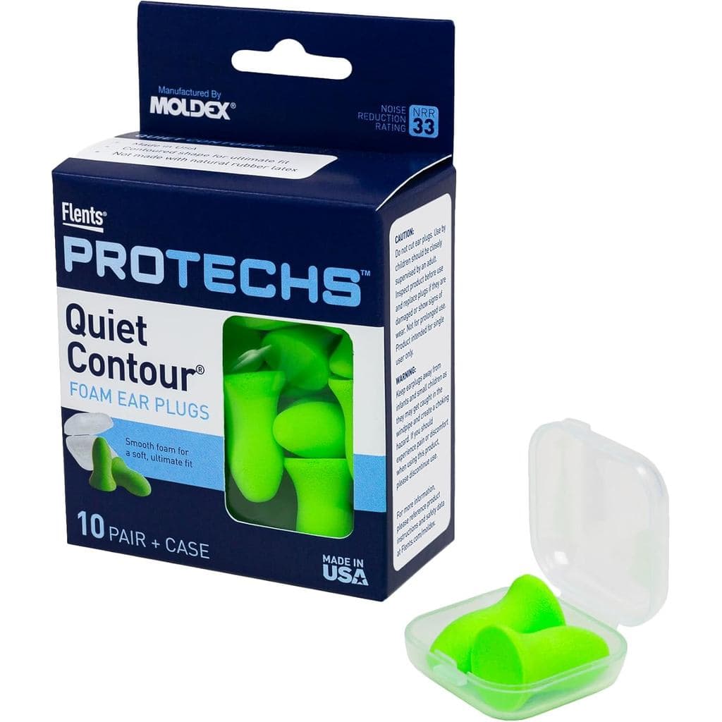 Protetores Auriculares de Espuma Flents Protechs, 10 Pares com Estojo, Ronco, Ruído Alto, Viagens, Shows, Construção, Es