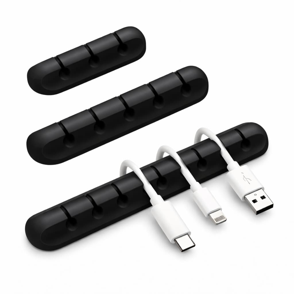 Kit 6 Organizadores Fios Mesa Adesivo 3 5 7 Cabos Escritório - Preto