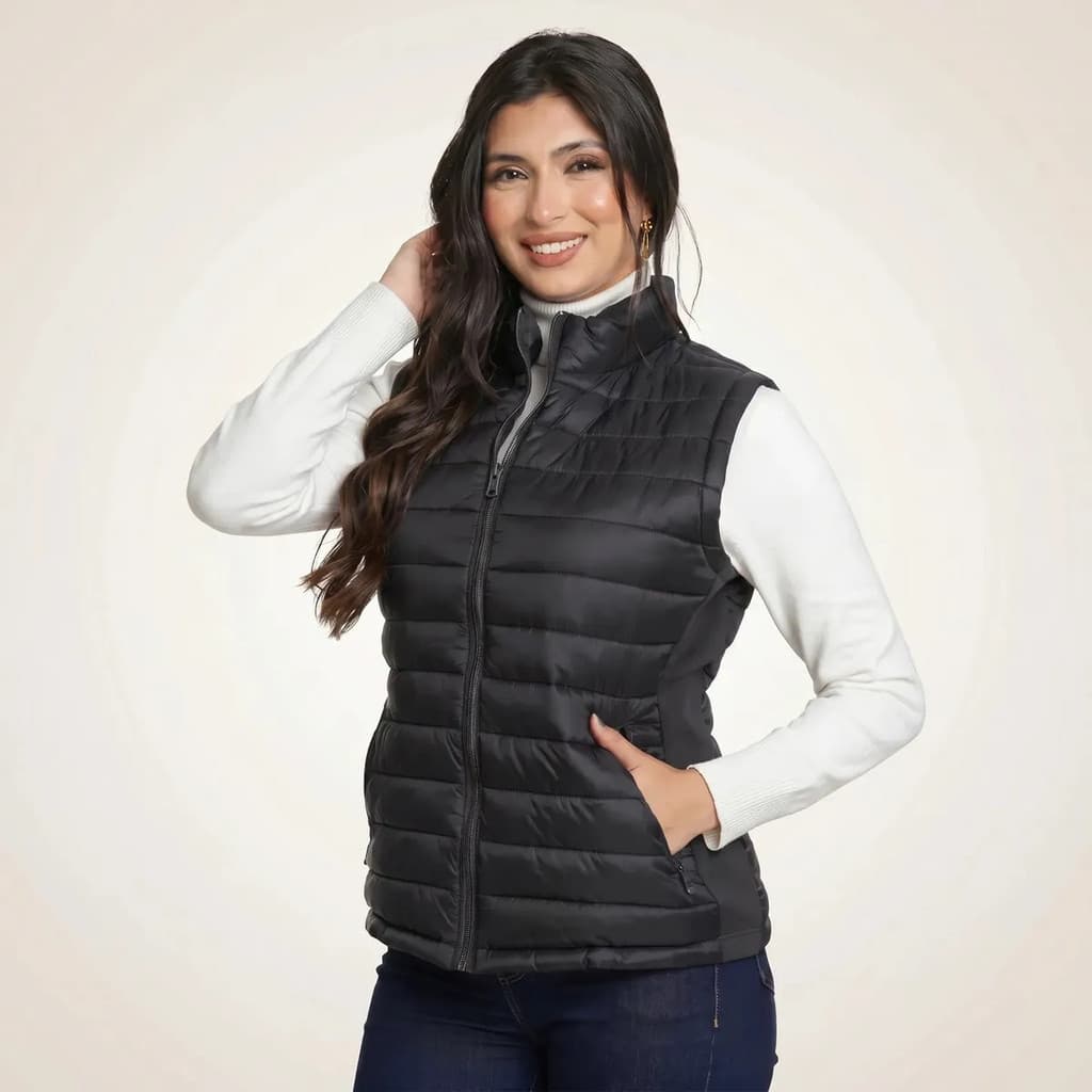 Colete Puffer Feminino Acolchoado Com Zíper Gola De Inverno