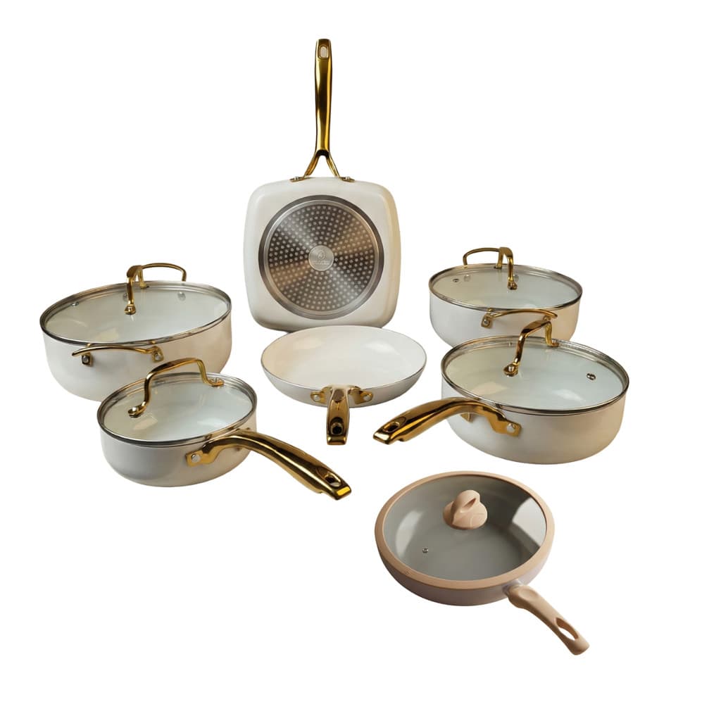 Jogo de Panelas 6 Peças Gold + Frigideira Wok 28cm Baesh