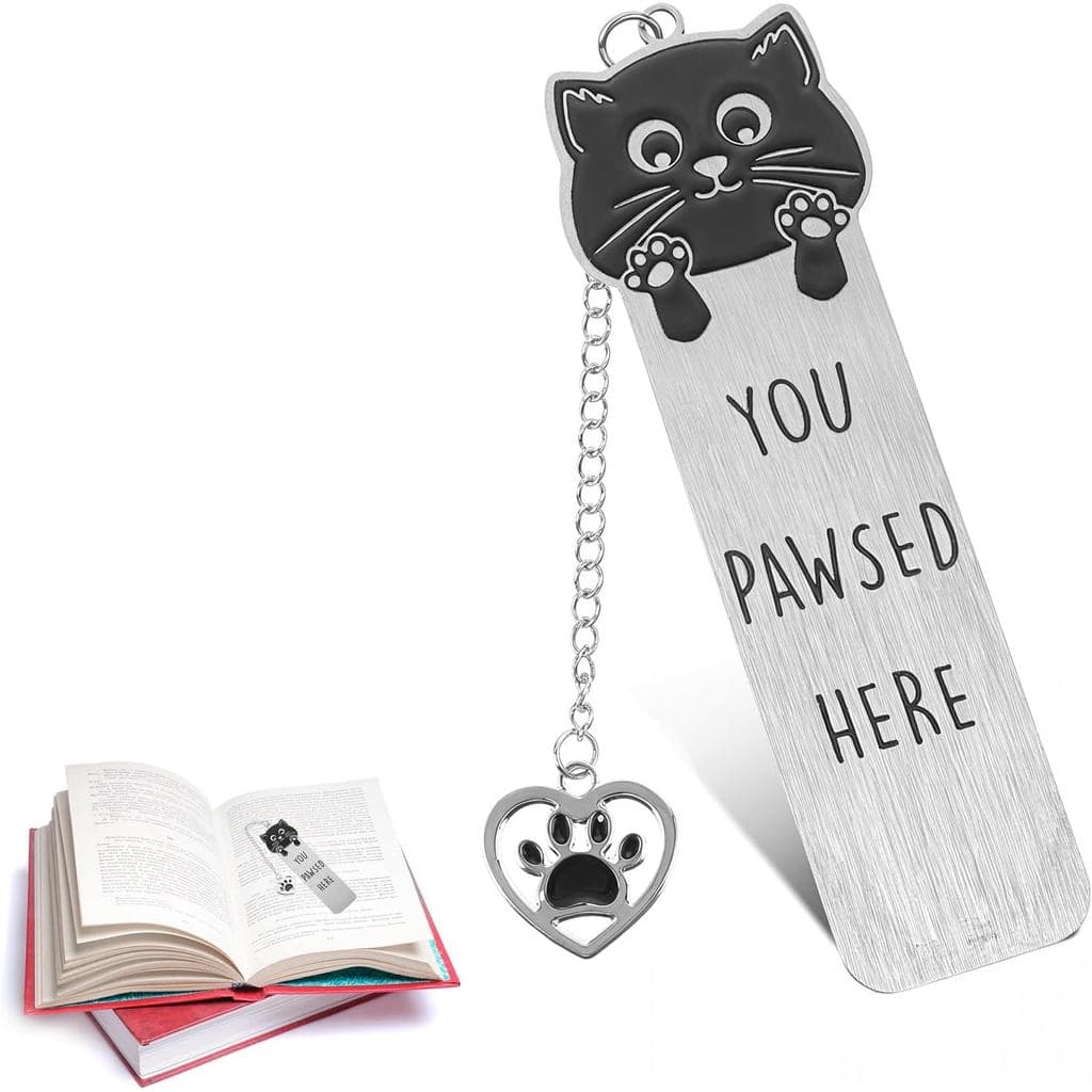 Marcadores de Página em Forma de Gato Preto para Leitura com Corrente, Marcadores de Página Engraçados para Mulheres, Pr