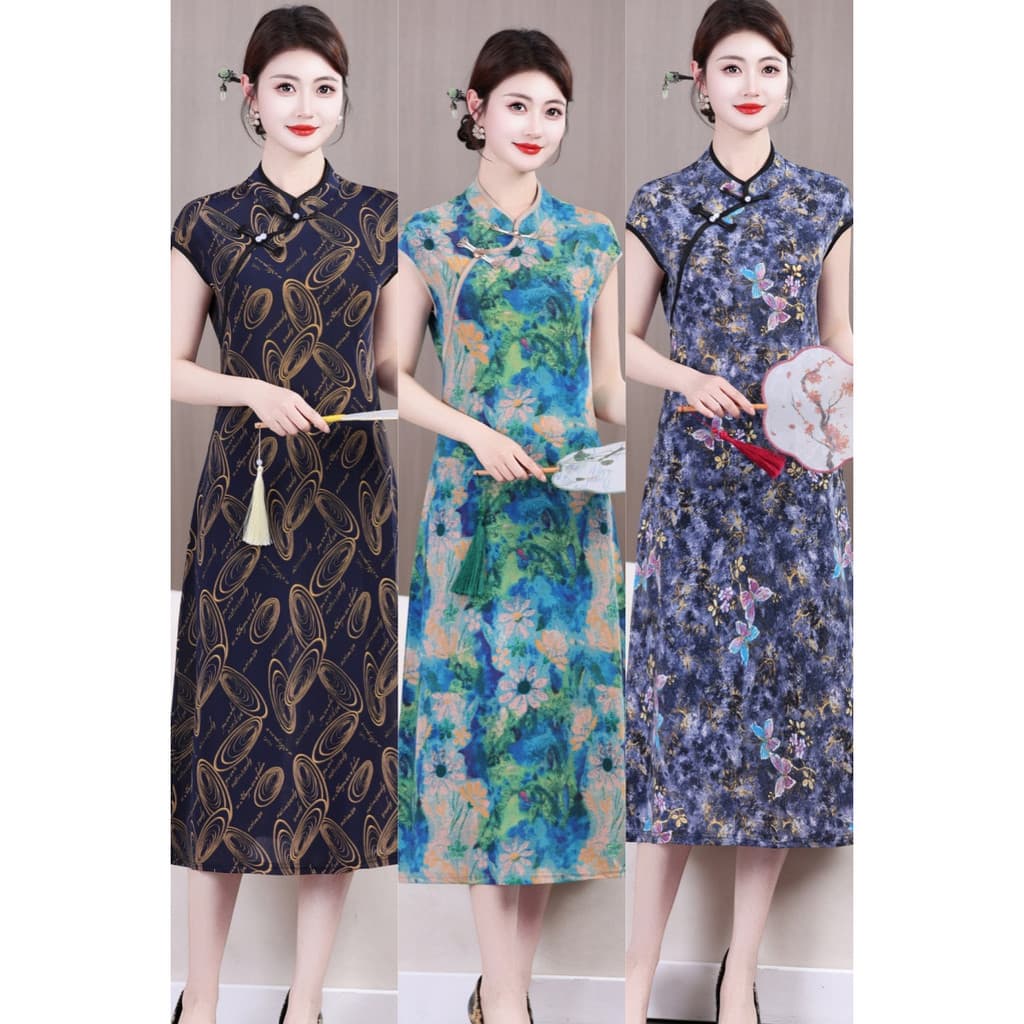 2026 Novo Estilo Vestido de Verão Roupas Femininas Idosas de Meia-idade Roupas de Mãe de Manga Curta Melhorado Cheongsam