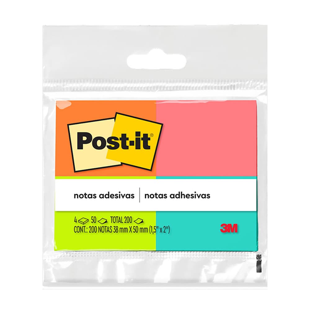 Bloco de notas adesivas Post-it Tropical 4 blocos de 38x50 mm 50 folhas 3M