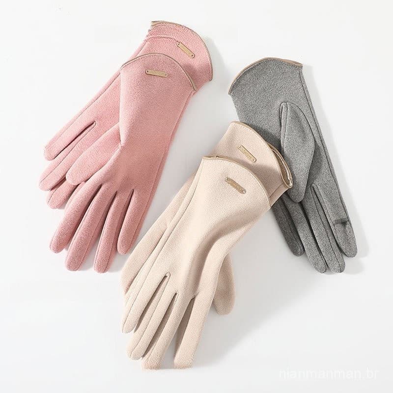 Luvas de Tela Sensível para Mulheres Moda Luvas Outono Inverno Finas Quentes de Cashmere Luvas de Ciclismo Cor Sólida Te