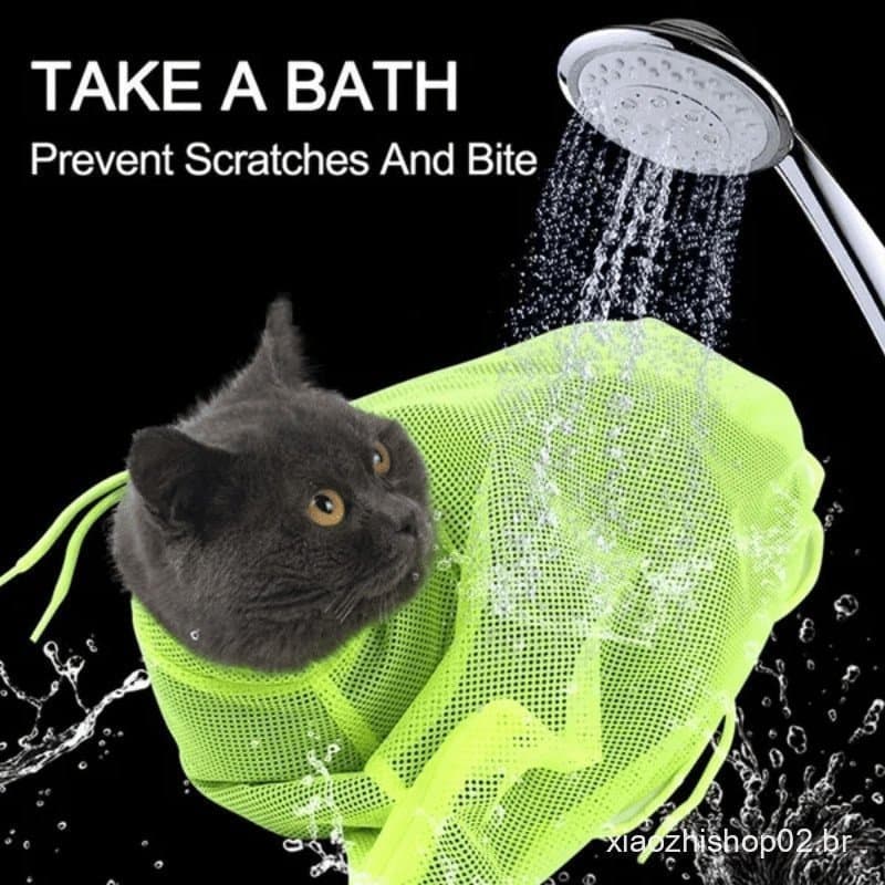 Saco De Banho De Gato Malha Chuveiro Net Anti-Mordida Risco Contenção Ajustável Para , Aparar Unhas