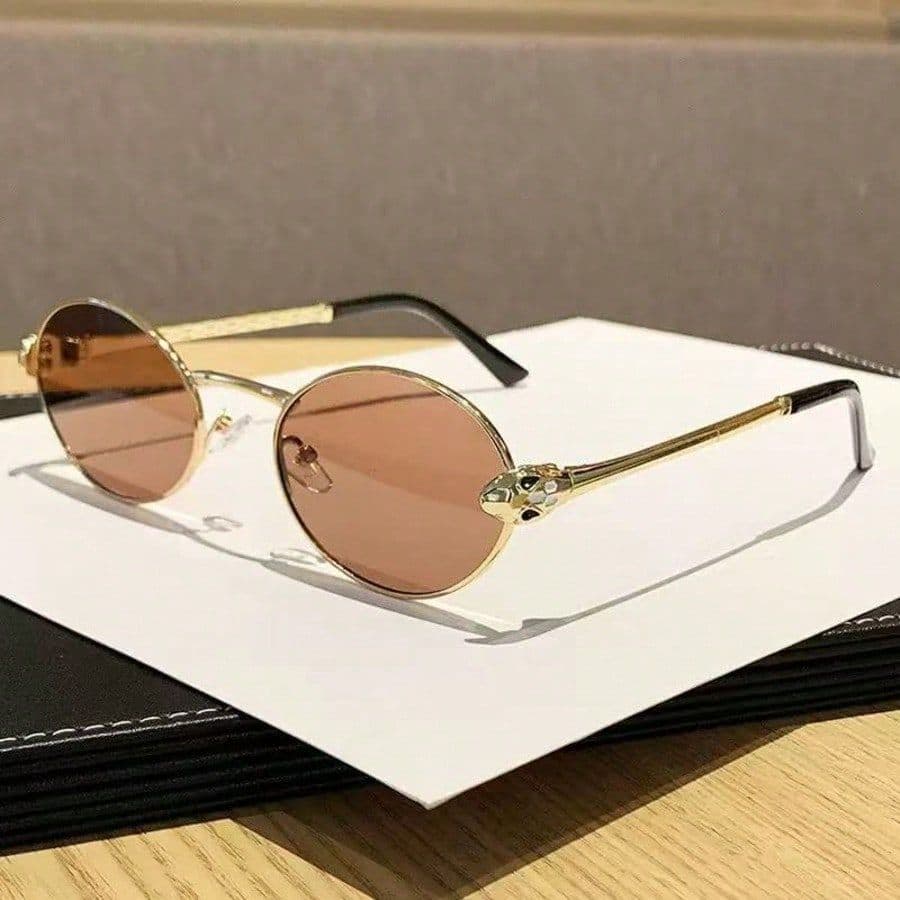 Óculos de Sol com Armação Oval de Metal, Modelo 2026, Unissex, Estilo Aviador com Hastes em Formato de Serpente