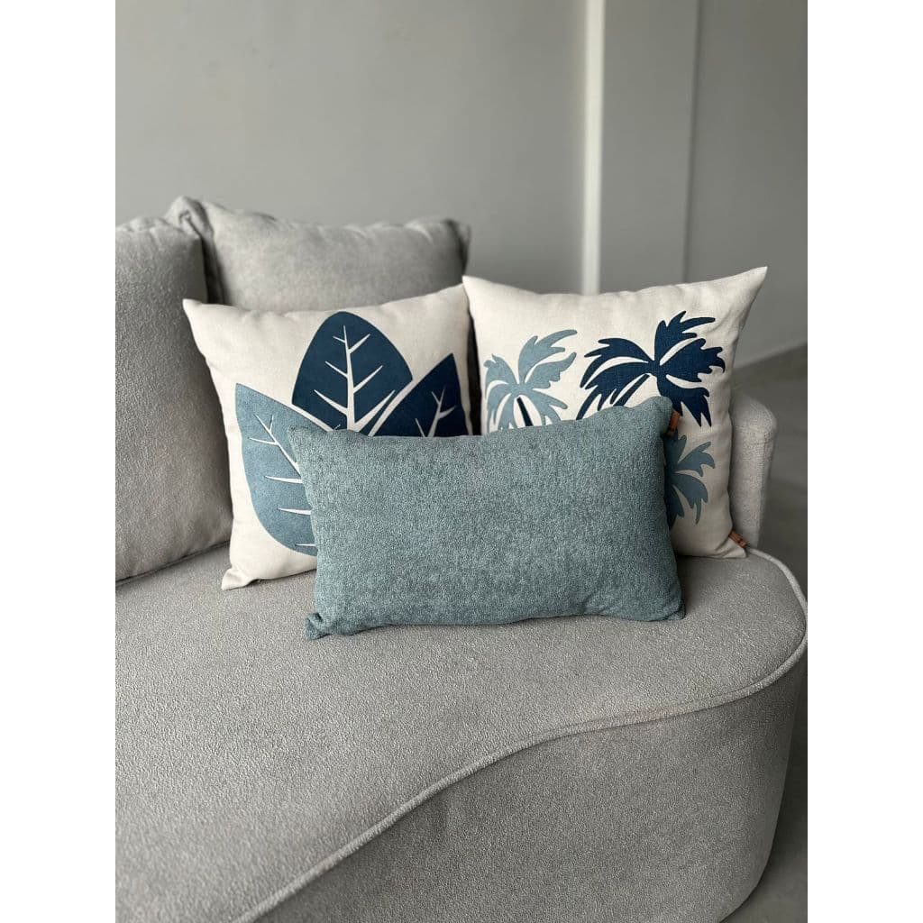 Kit 3 Capas de Almofadas 3D Linho Azul Luxo Conforto Decorativo