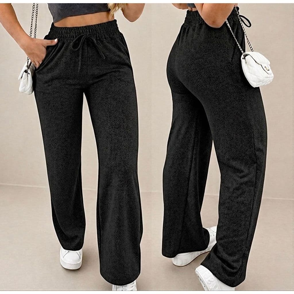 Calça Pantalona de lazinho feminina cintura alta com bolso pra inverno Calça Larga com Elastico