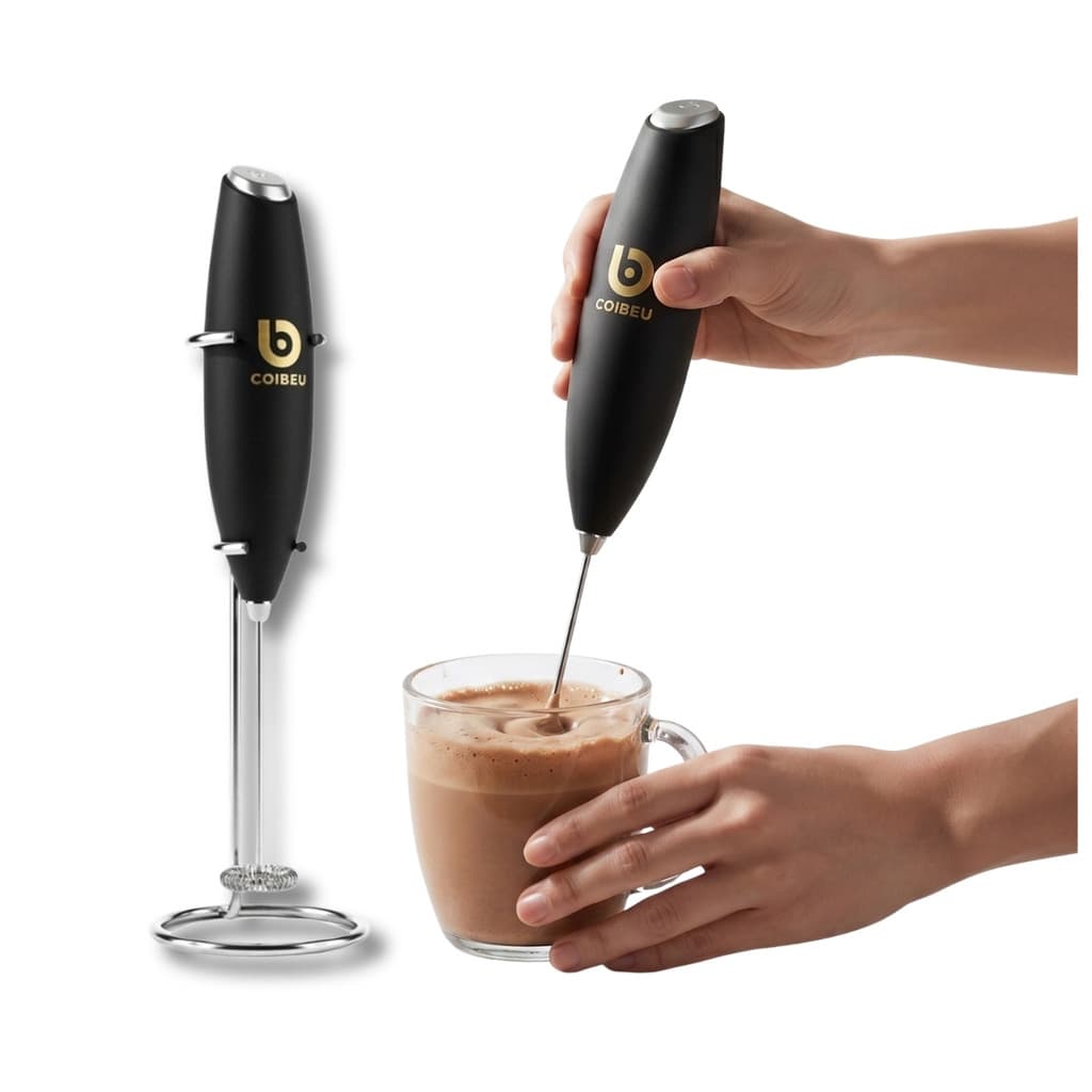 Misturador Portátil Espumador e Mixer Para Bebidas Silencioso Premium 19000 RPM Base de Apoio e Haste Inox Qualidade