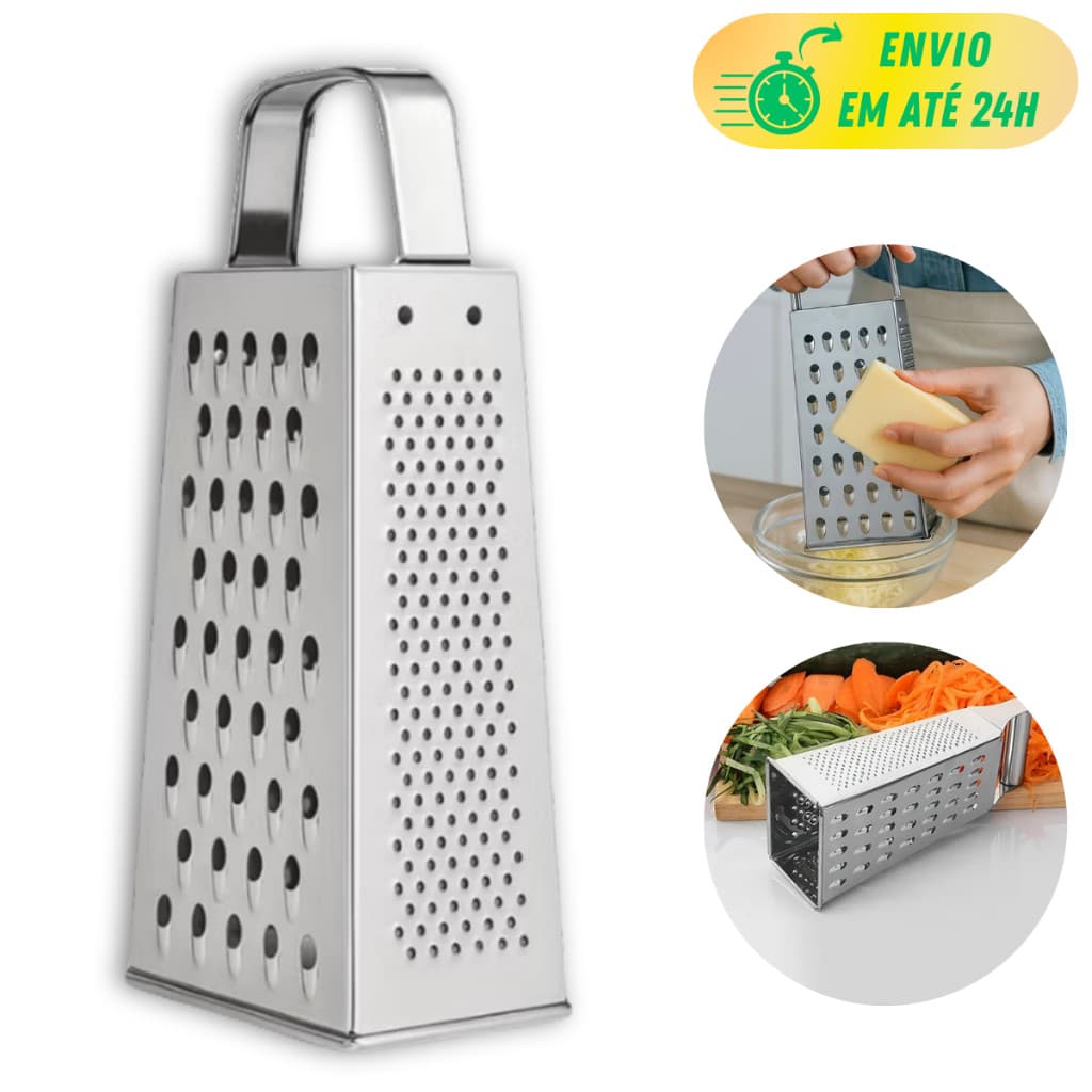 RALADOR INOX 4 FACES MULTIUSO 8 POLEGADAS COZINHA LEGUMES QUEIJO CORTADOR FATIADOR AÇO PROFISSIONAL