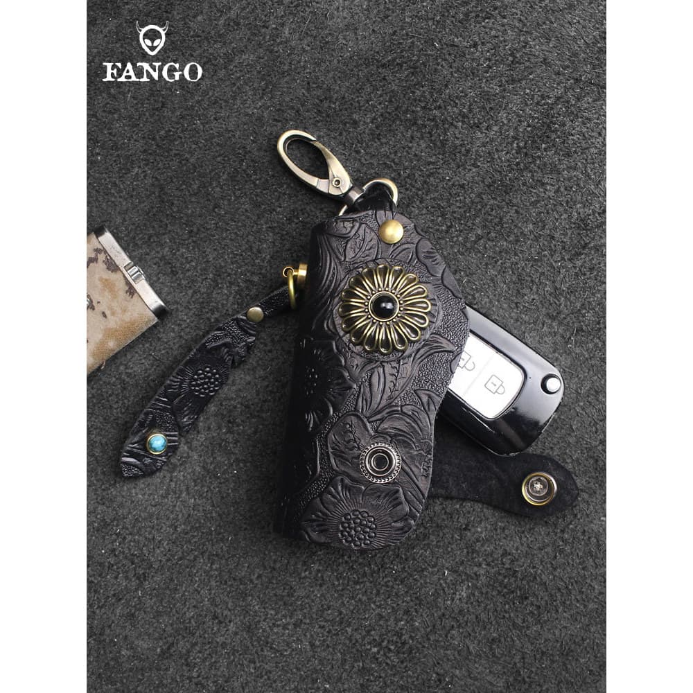 Bolsa de couro artesanal para chave de carro, masculina, feminina, primeira camada, couro genuíno, Universal, bolsa para