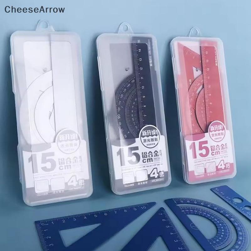 CC 4 Pçs/Set Conjunto De Régua De Alumínio Metal/Plástico/Meometria Macia Matemática Desenhopass Papelaria Réguas Matemá