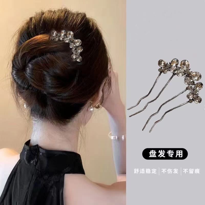 Conjunto Único De Grampo De Cabelo Borboleta De Cristal Em Forma De U Coreano Com Cabeça Esférica E Acessórios