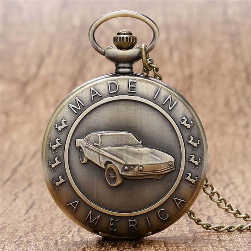 Relógio De Bolso Analógico De Quartzo Com Design De Caixa De Carro De Bronze Antigo , Corrente De Colar De 80 Cm Para Ho