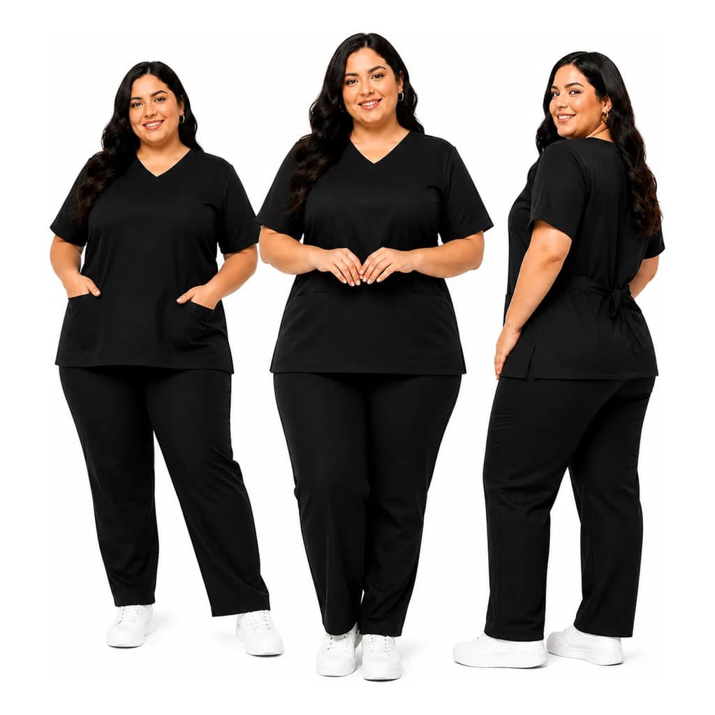 Scrub Preto Plus Size Feminino Gabardine Premium