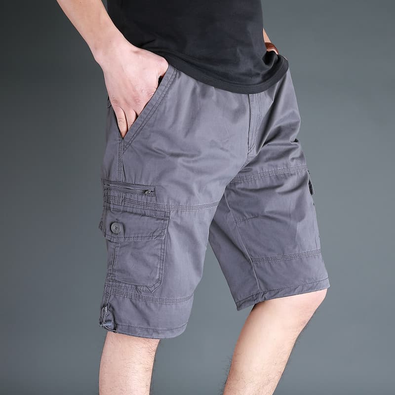 Verão novo estilo puro algodão estilo fino solto tamanho grande Multi-bolso macacão Shorts masculino calças de cinco pon