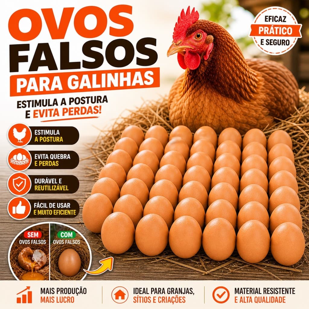 Kit Ovos Falsos Para Galinha Indez Plástico Anti Quebra Ninho Falso