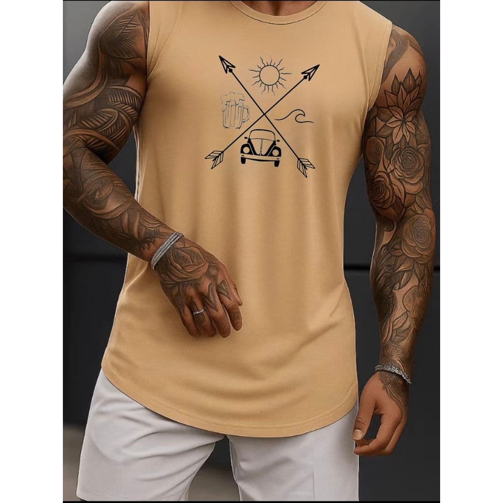 Regata Machão Masculina Carro Praia Camiseta Cavada Para o Verão Fitness