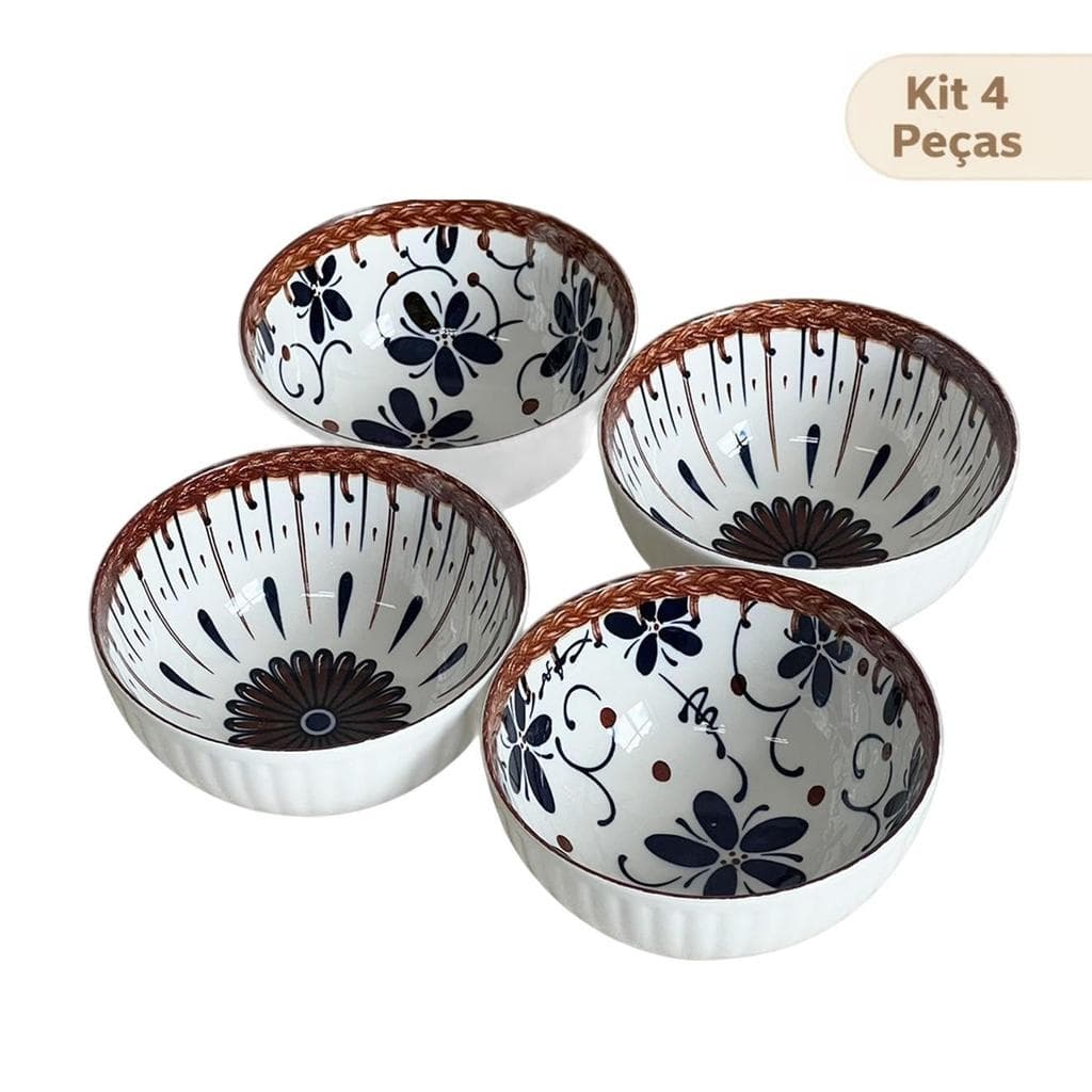 Jogo Bowls Cerâmica 4 Peças Florata Duo 11,5cm x 6cm - 280ml